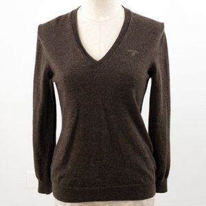 Barbour S Merino Wool V-Neck Cozy Sweater Brown